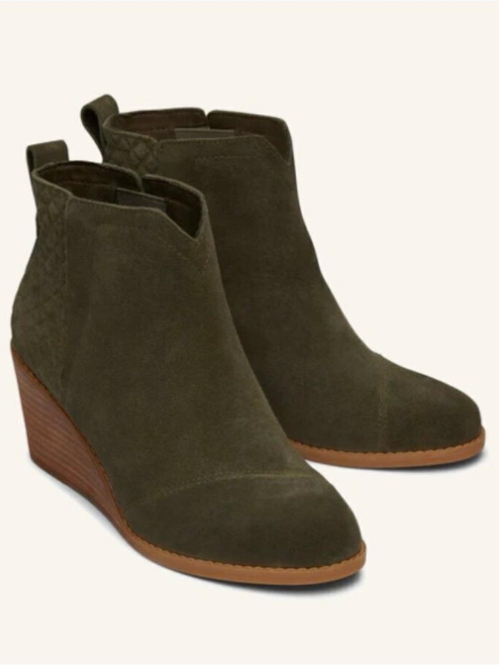 Toms Olive Suede Wedge Ankle Booties